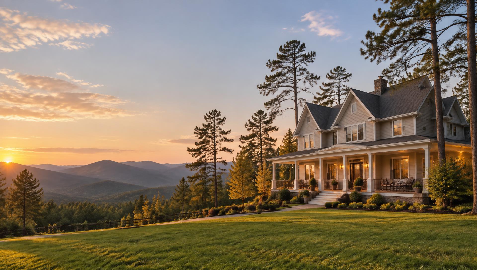 North Carolina home with Blue Ridge Mountains at sunset